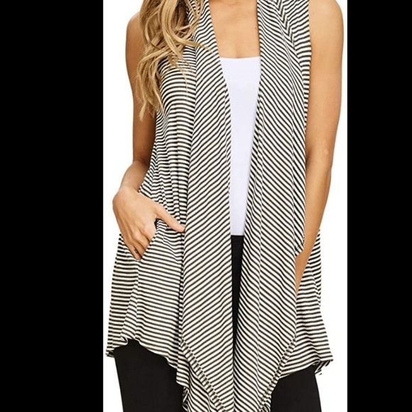 Sleeveless Cardigan Hi Low Open Front w/Pockets - Picture 4 of 5